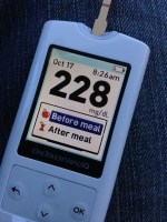 One Touch Verio IQ meter showing my blood glucose level